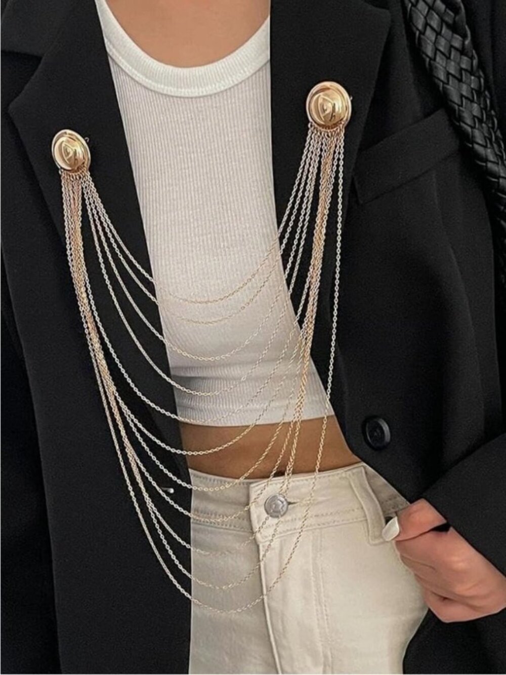Gold Layered Chain Brooch for Blazers